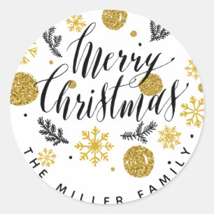 Glitter Gold and Black Christmas Stickers