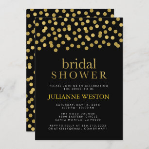 Glitter Gold and Black Confetti Bridal Shower Invitation