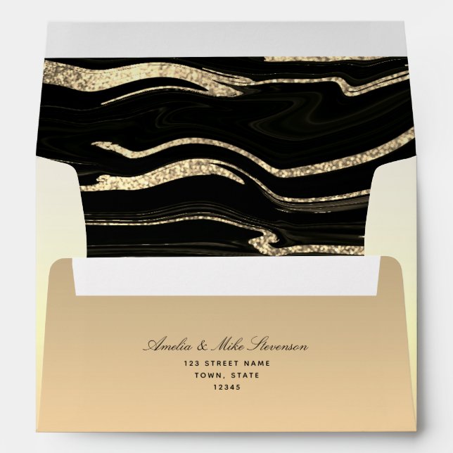 Glitter Gold and Black Wedding Envelope (Back (Bottom))