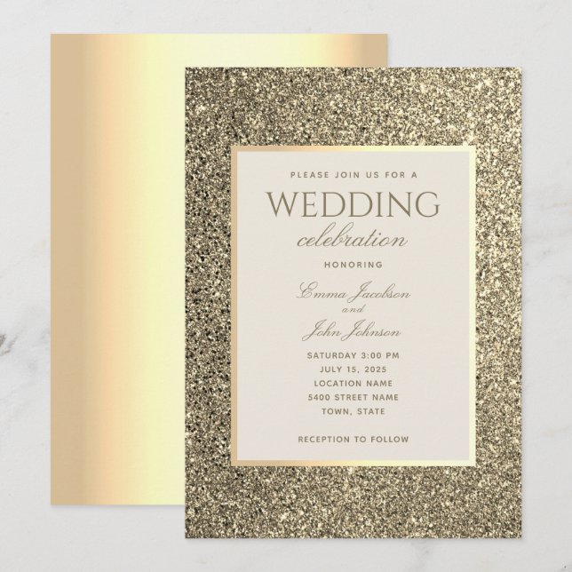 Glitter Gold And Ivory Wedding Invitation (Front/Back)