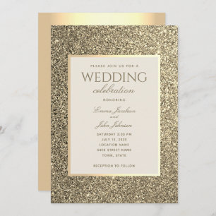 Glitter Gold And Ivory Wedding Invitation