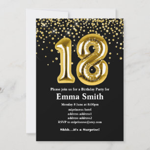 glitter gold balloon for 18th birthday party invitation