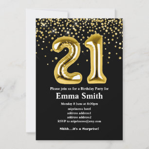 glitter gold balloon for 21st birthday party invitation