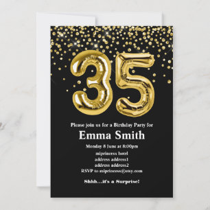 glitter gold balloon for 35th birthday party invitation