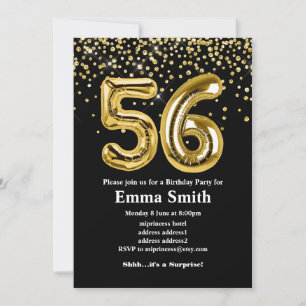 glitter gold balloon for 56th birthday party invitation