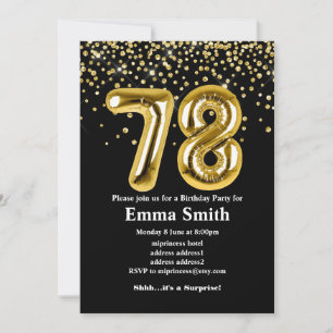 glitter gold balloon for 78th birthday party invitation