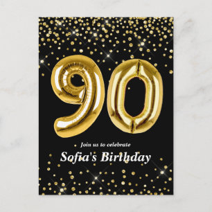glitter gold balloon for 90th birthday party postcard