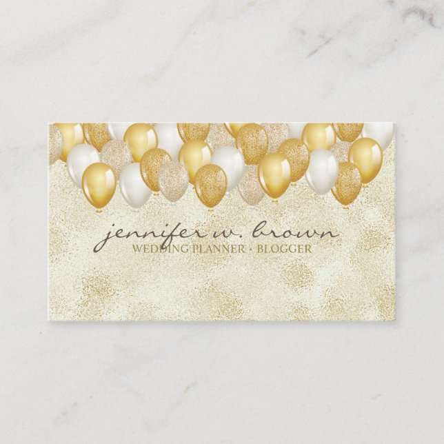 Glitter Gold Balloon Yellow Wedding Birthday Party Business Card (Front)