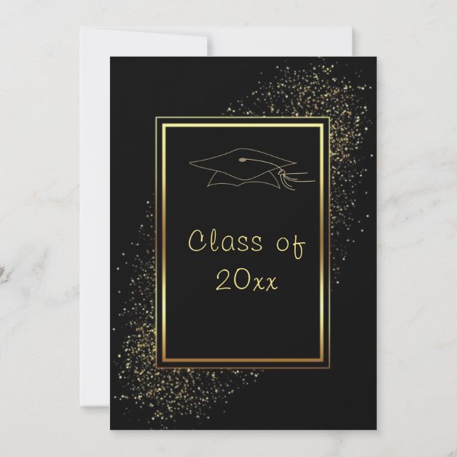 Glitter Gold Black Graduation Invitation Template (Back)