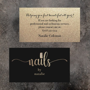 Glitter Gold & Black Nail Technician Business Card