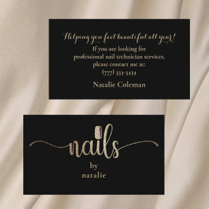 Glitter Gold & Black Nail Technician Business Card