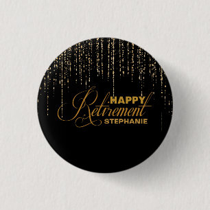 Glitter, Gold & Black Retirement Party Favour 3 Cm Round Badge