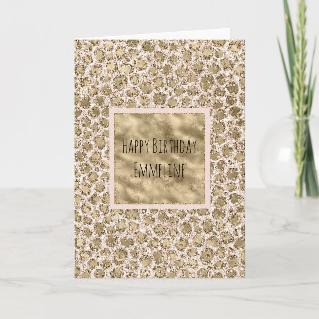 Glitter Gold Blush Pink Leopard Print            Card (Front)