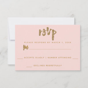 Glitter Gold Blush Pink Wedding Simple RSVP Card