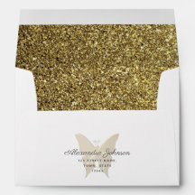 Glitter Gold Butterfly Return Address