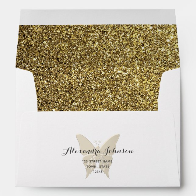 Glitter Gold Butterfly Return Address Envelope (Back (Bottom))