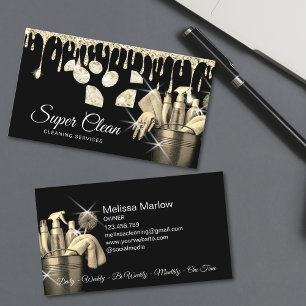 Glitter Gold Commercial House Cleaning Housekeeper Business Card