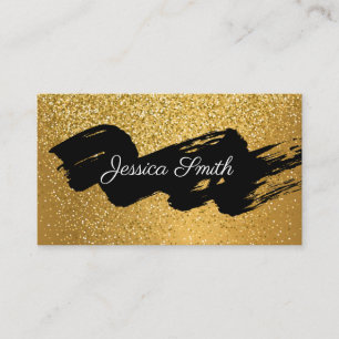 Glitter Gold Confetti Black Brushed Business Card