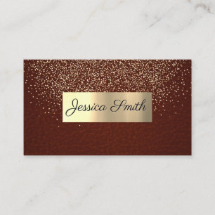 Glitter Gold Confetti Red Leather Texture Business Card