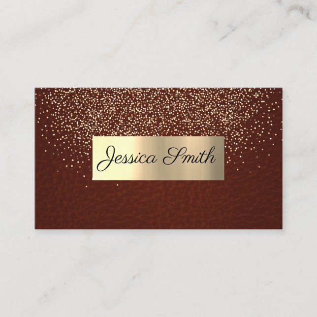 Glitter Gold Confetti | Red Leather Texture Business Card (Front)