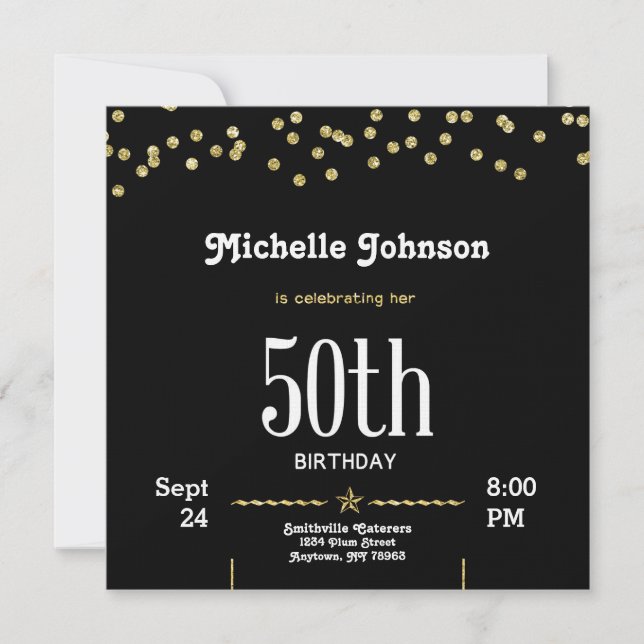 Glitter Gold Customisable 50th Birthday Invitation (Front)