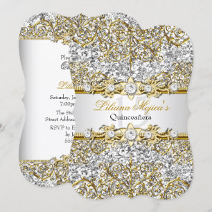 Glitter Gold Damask Quinceanera Invite