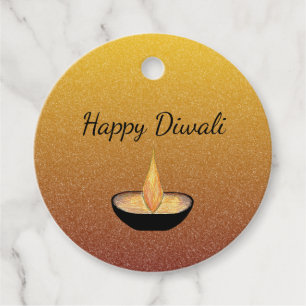 Glitter Gold Diwali Diya Lamp Flame Favour Tags