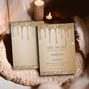 Glitter Gold Drips Champagne Beige  Save The Date