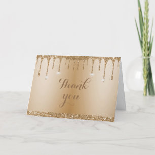 Glitter Gold Drips Champagne Beige Thank You Card