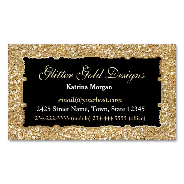 Glitter Gold Elegance Magnetic Business Card (Front)