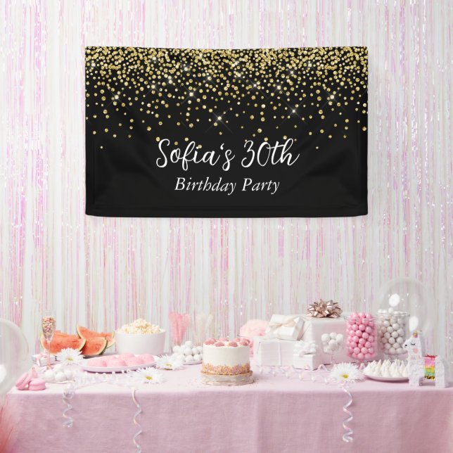 glitter gold, elegant Birthday Banner (Party)