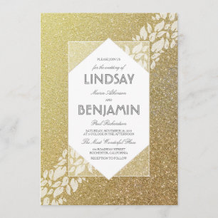 Glitter Gold Elegant Vintage Wedding Invitation
