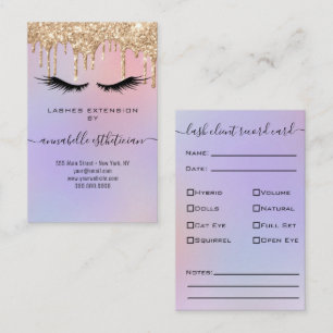 Glitter Gold  Eyelash Extension Client Record Busi Business Card