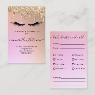 Glitter Gold  Eyelash Extension Client Record Busi Business Card