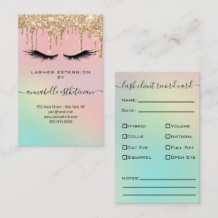 Glitter Gold  Eyelash Extension Client Record Business Card