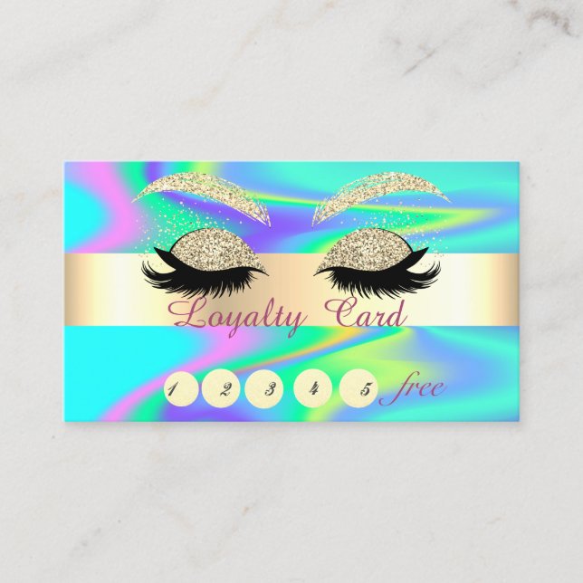 Glitter Gold Faux Lashes Holographic  Loyalty Card (Front)