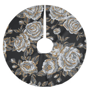 Glitter Gold Floral: Sparkle Vintage. Brushed Polyester Tree Skirt