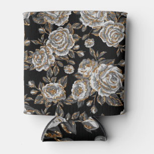 Glitter Gold Floral: Sparkle Vintage. Can Cooler