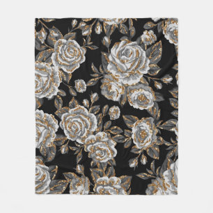 Glitter Gold Floral: Sparkle Vintage. Fleece Blanket