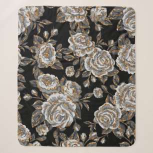 Glitter Gold Floral: Sparkle Vintage. Sherpa Blanket