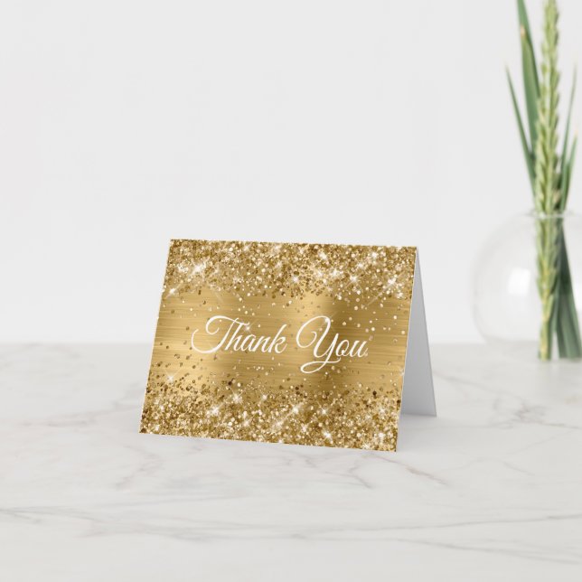 Glitter Gold Foil Quinceañera Thank You Card (Front)