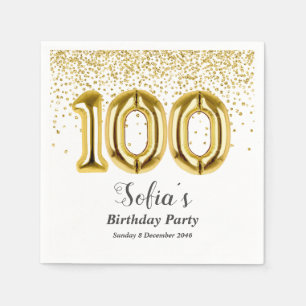 glitter gold , golden sparkle 100th birthday napkin