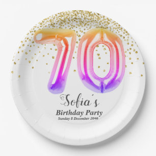 glitter gold , golden sparkle 70th birthday paper plate