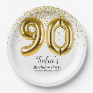glitter gold , golden sparkle 90th birthday paper plate
