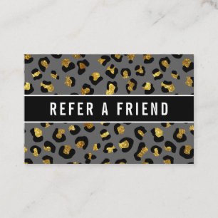 Glitter gold Grey leopard Salon Referral Customer Business Card
