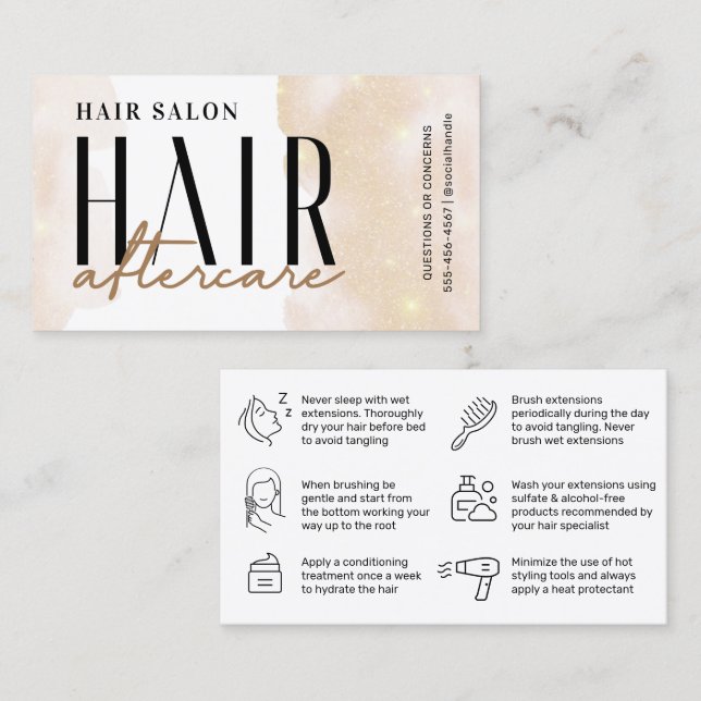 Glitter Gold  Hair Aftercare Instruction Card (Front/Back)