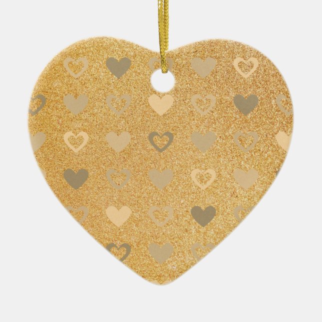glitter / gold hearts ceramic tree decoration (Front)