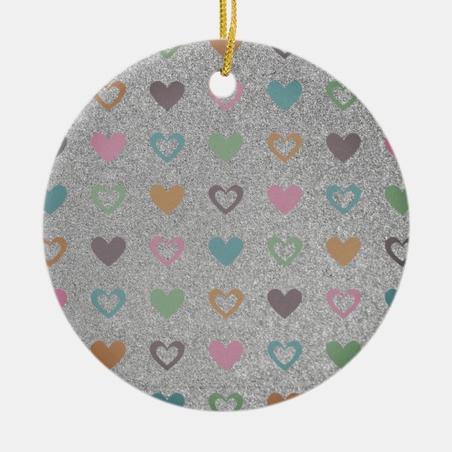 glitter / gold hearts ceramic tree decoration (Front)