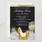Glitter Gold High Heel Shoes Gold Champagne Black Invitation (Front)