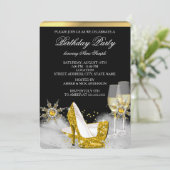 Glitter Gold High Heel Shoes Gold Champagne Black Invitation (Standing Front)